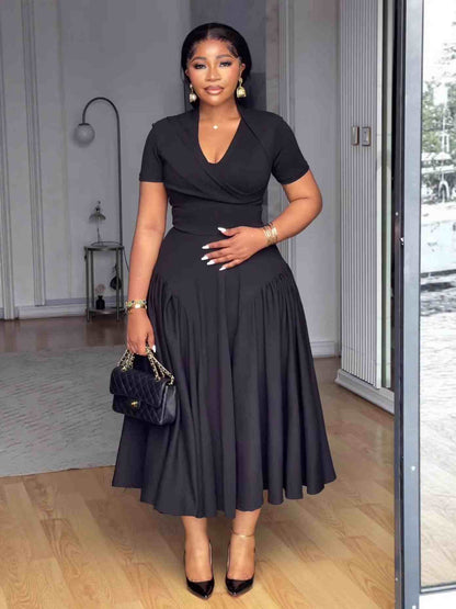 Ladies' V-neck Solid Color Elegant Casual Dress - MATCHING MASTER