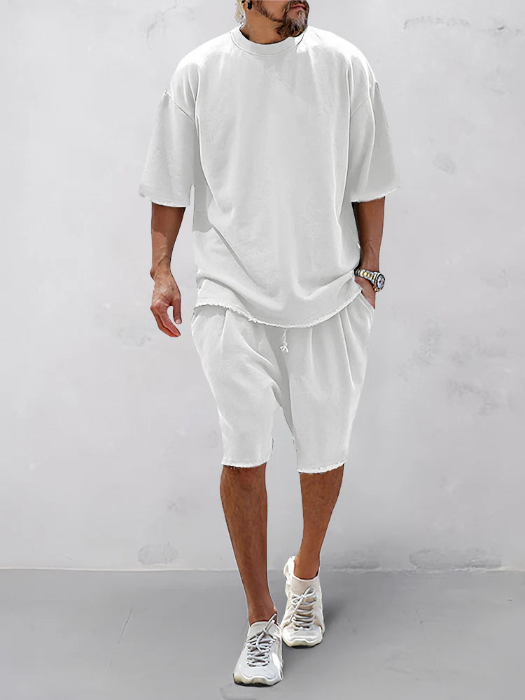 Men's 100% Cotton Casual Loose Fit Sports Set - Breathable Moisture-Wicking 2-Piece Tracksuit