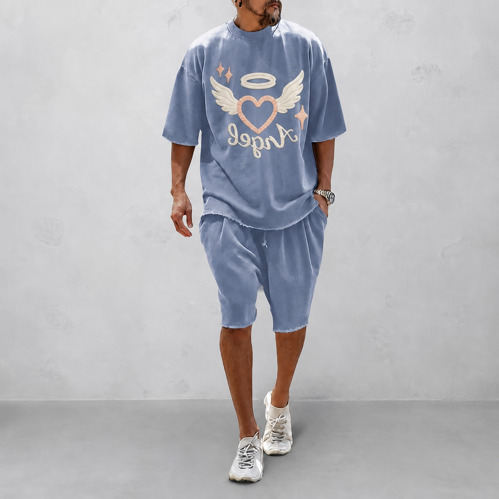 "Angel of Love"Couple 100% Cotton Casual Loose Fit Sports Set - Breathable Moisture-Wicking 2-Piece Tracksuit