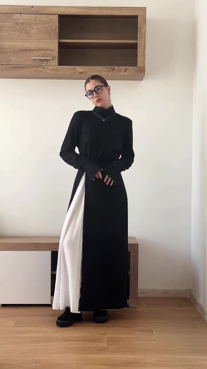 Elegant long-sleeved slit maxi skirt suit