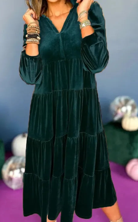 V NECK VELVET DRESS