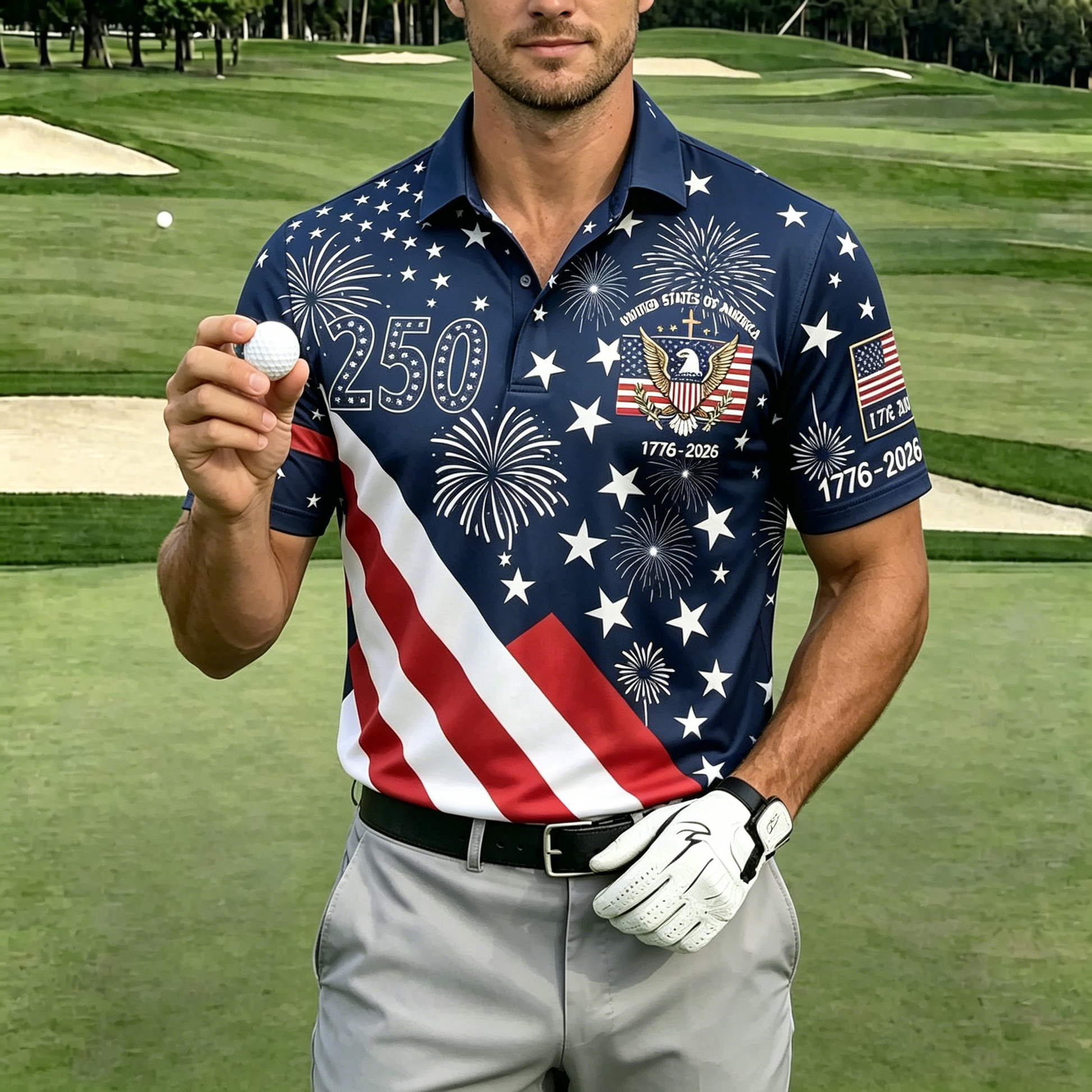 USA 250th Men's short-sleeved polo shirt ZM7037 - BundleWear