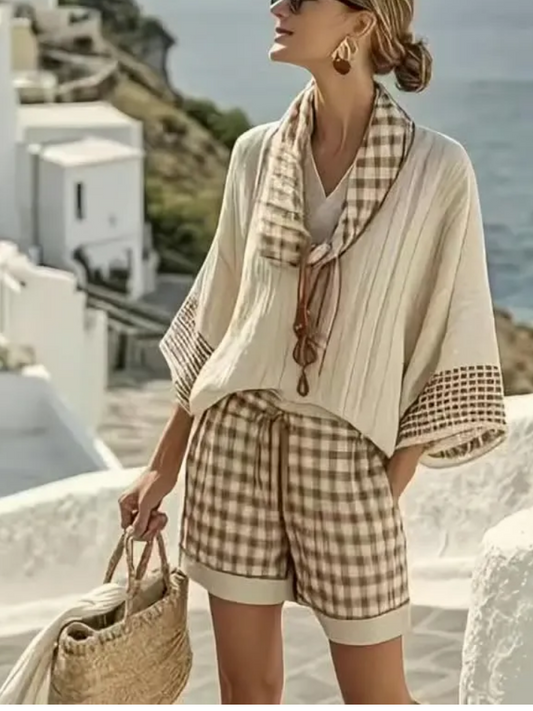 Women Summer Loose Striped  Holiday Shorts Set