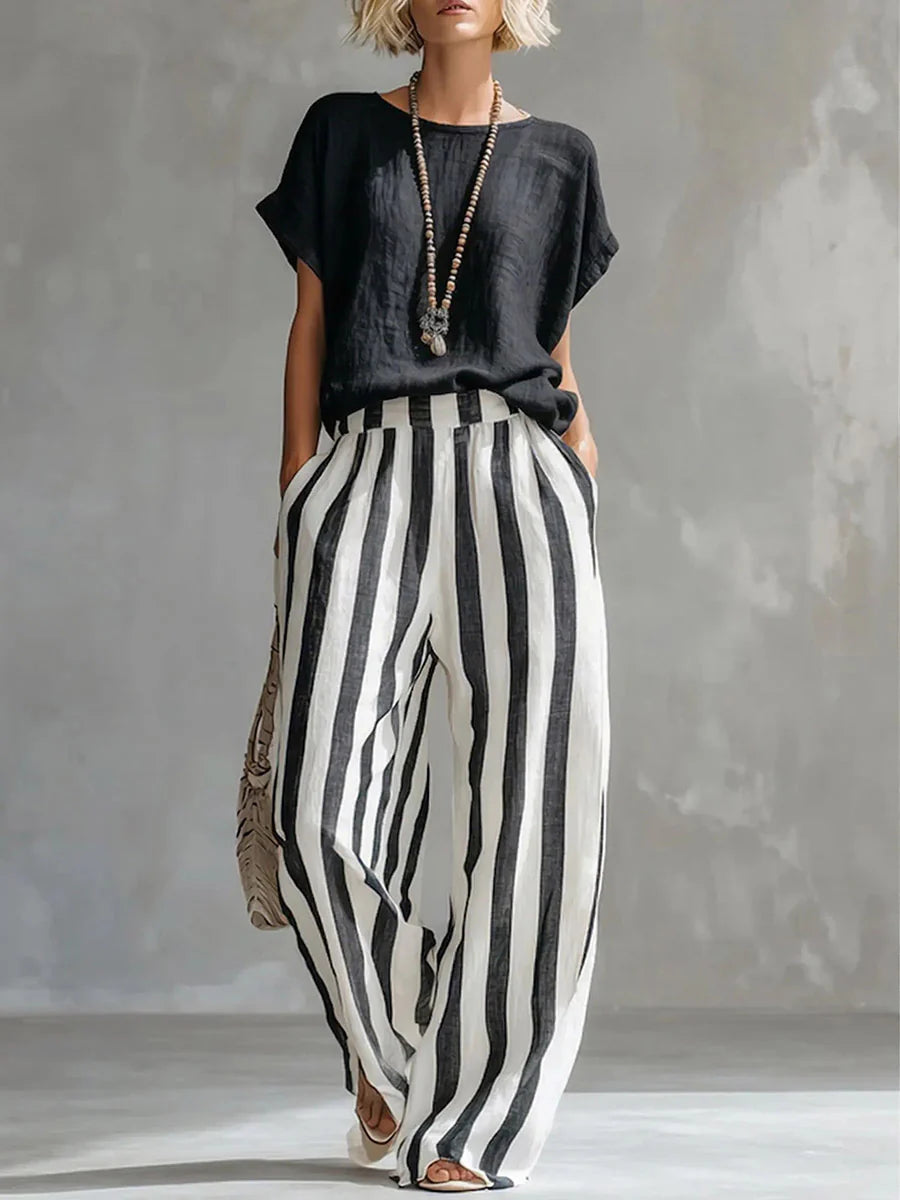 Classic Striped Linen Two-piece Set