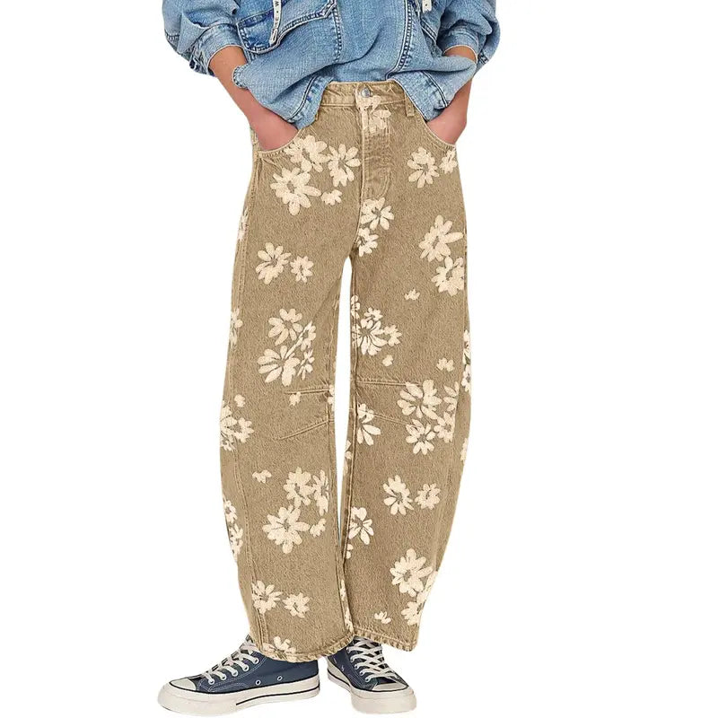 Flower Print Wide Leg Jeans