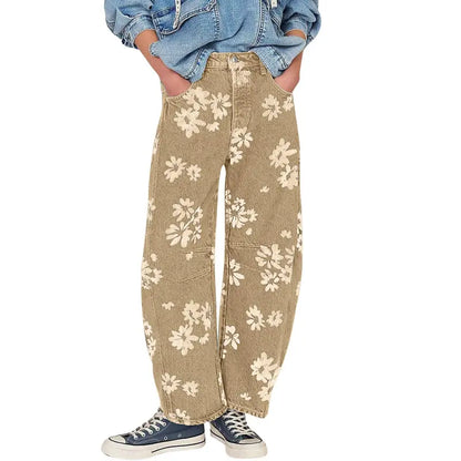 Flower Print Wide Leg Jeans