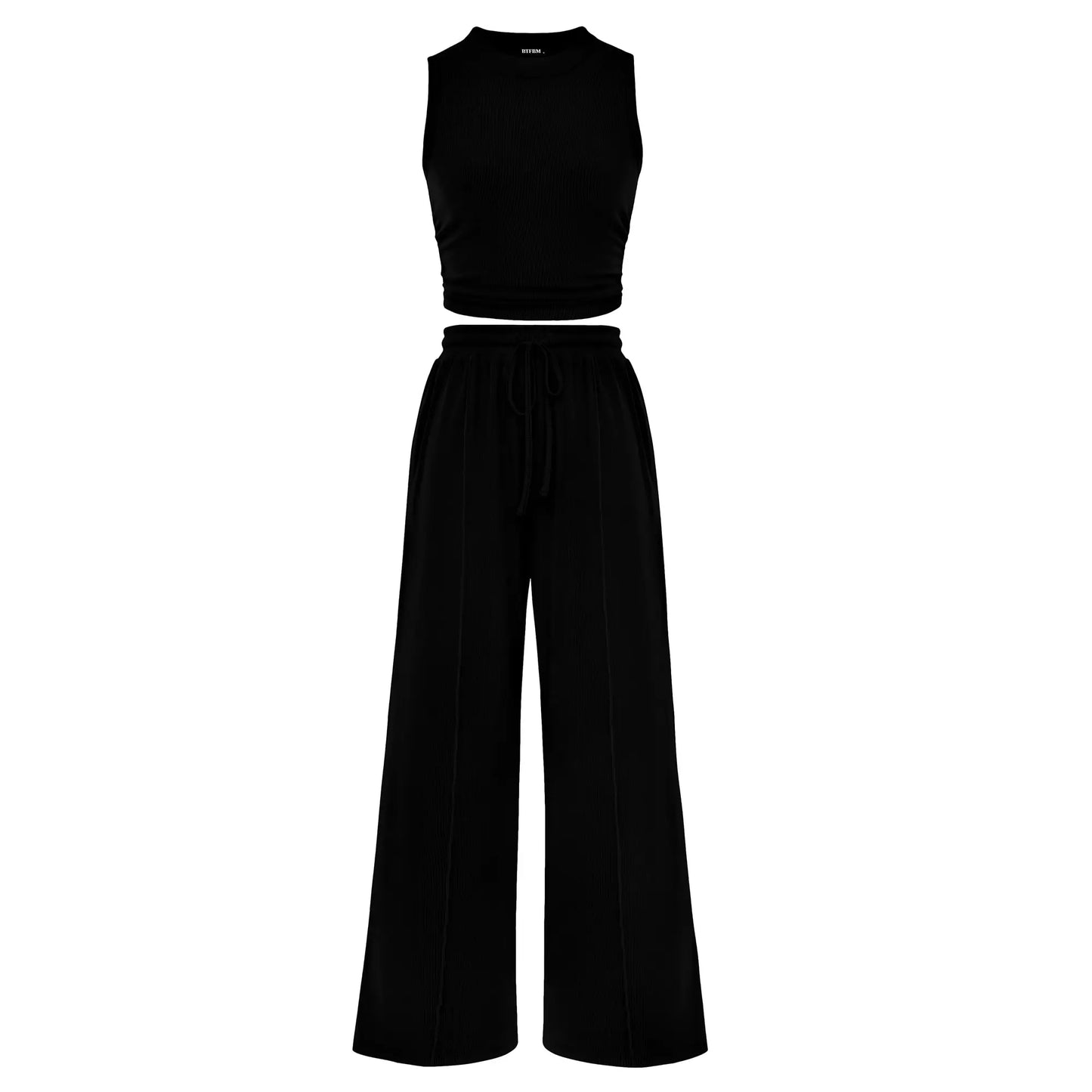 Women's Ribbed Sleeveless Two-Piece Set | Resort Style Casual Suit - MATCHING MASTER