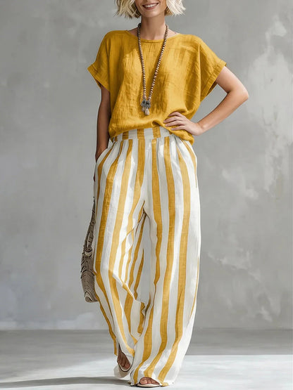 Classic Striped Linen Two-piece Set