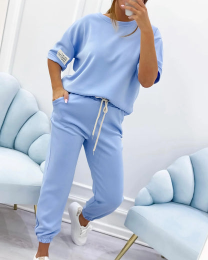 Ladies' casual set with a solid top and pants - MATCHING MASTER
