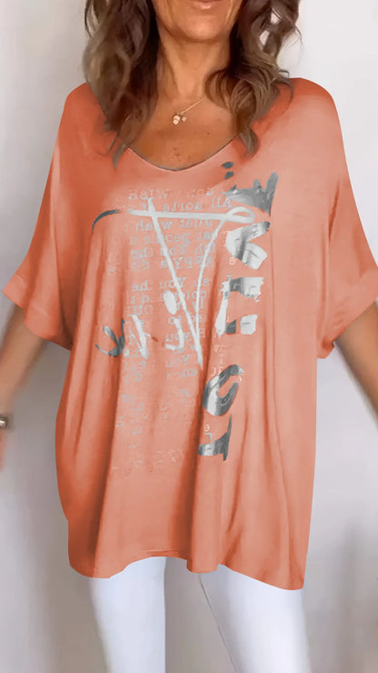 BundleWear Elegant Summer Floral V-Neck Top - Breathable Cotton-Blend Mid-Sleeve Casual Tee (S-5XL)