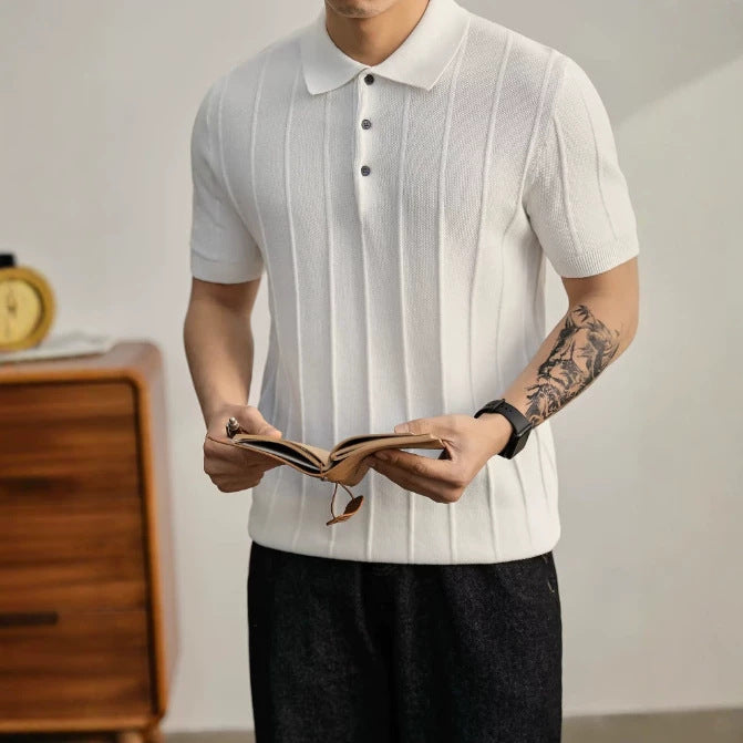 BundleWear™ Silk-Wool Polo | Fine-Ribbed Luxury Knit Short-Sleeve Top