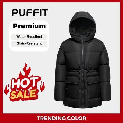 Ladies' Mid Length Puffer Jacket Hood