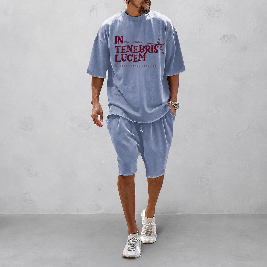 "IN TENEBRIS LUCEM" Couple 100% Cotton Casual Loose Fit Sports Set - Breathable Moisture-Wicking 2-Piece Tracksuit