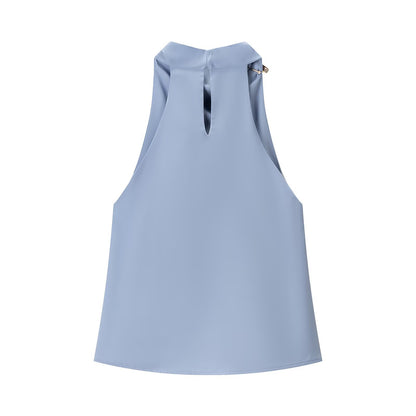 BundleWear™ Gilded Halter Top | Asymmetric Buckle & Draped Mock-Neck Tank
