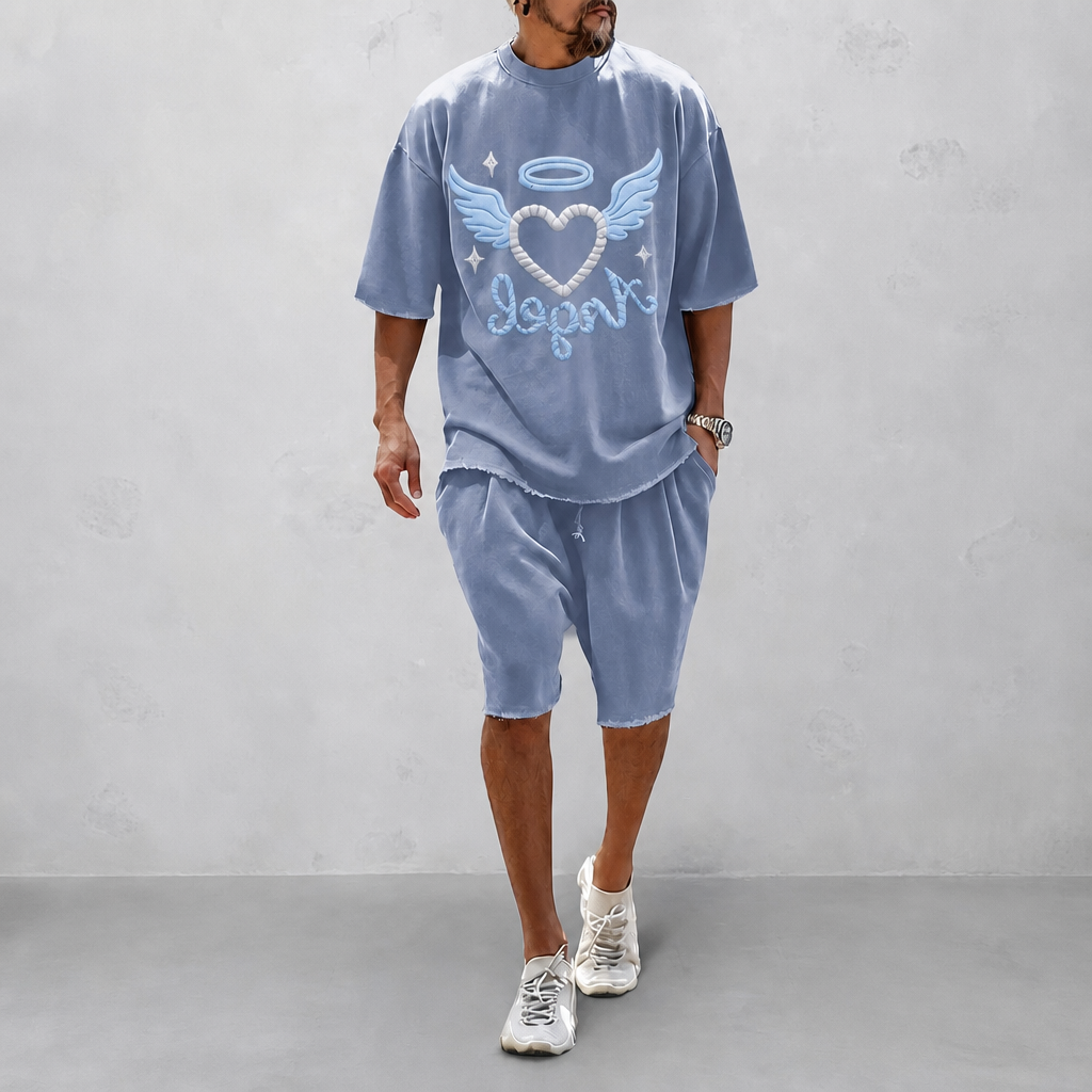 "Angel of Love"Couple 100% Cotton Casual Loose Fit Sports Set - Breathable Moisture-Wicking 2-Piece Tracksuit