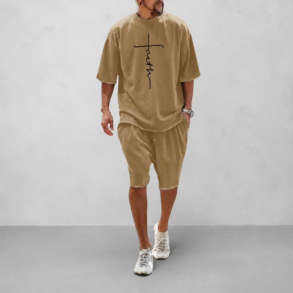 "Faith" Couple 100% Cotton Casual Loose Fit Sports Set - Breathable Moisture-Wicking 2-Piece Tracksuit