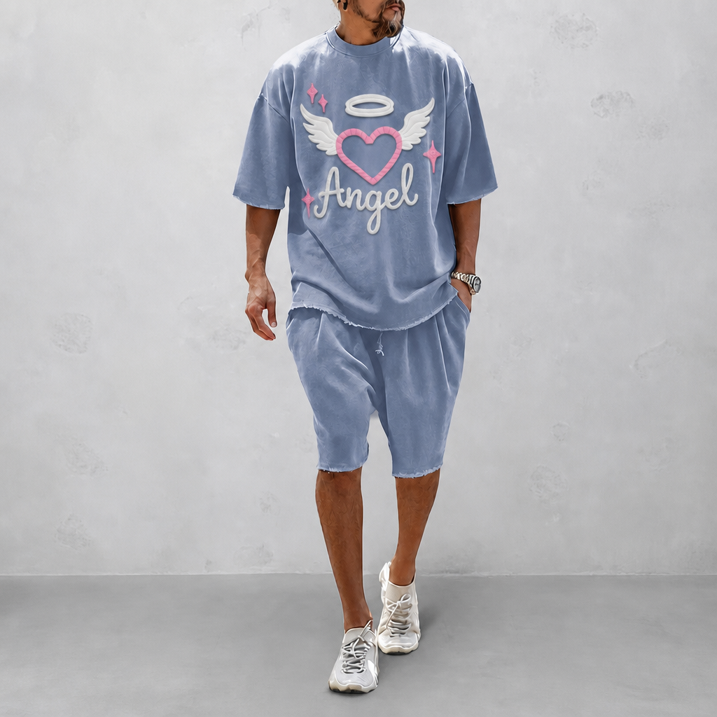 "Angel of Love" Couple 100% Cotton Casual Loose Fit Sports Set - Breathable Moisture-Wicking 2-Piece Tracksuit