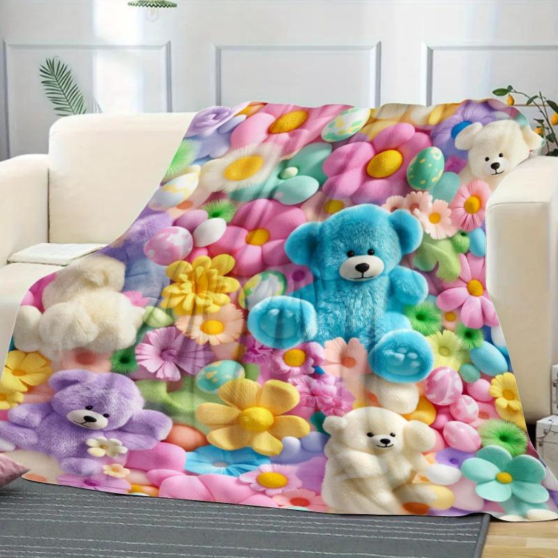 2D Teddy Pastel Floral Throw Blanket – Super Soft Kawaii
