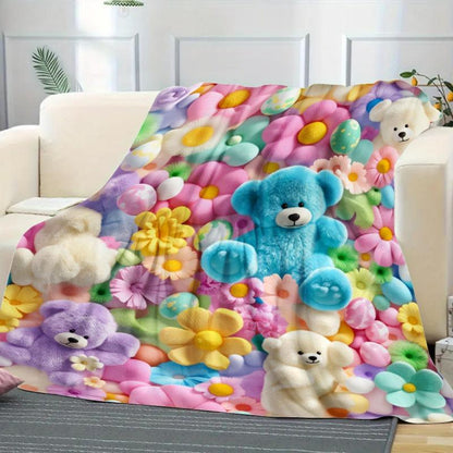2D Teddy Pastel Floral Throw Blanket – Super Soft Kawaii