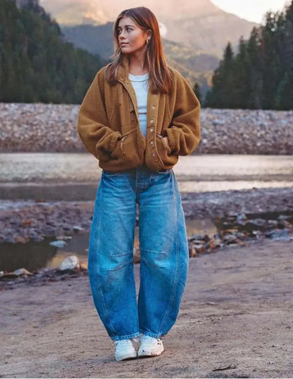 Ladies' Cropped Sherpa Lined Fleece Jacket