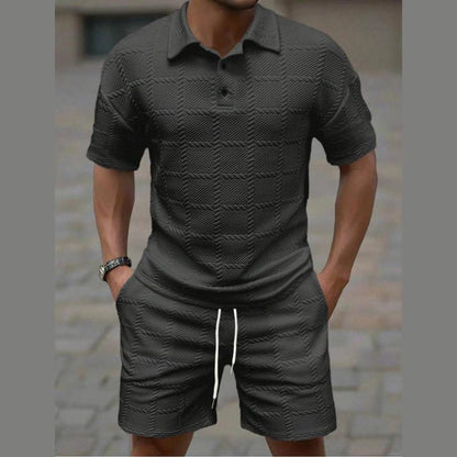 BundleWear™ Chevron-Knit Resort Set | Polo-Collar Shirt & Drawstring Leisure Shorts