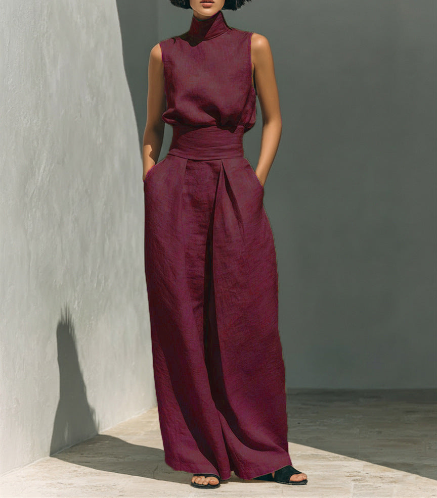 Cotton and linen sleeveless trouser casual suit