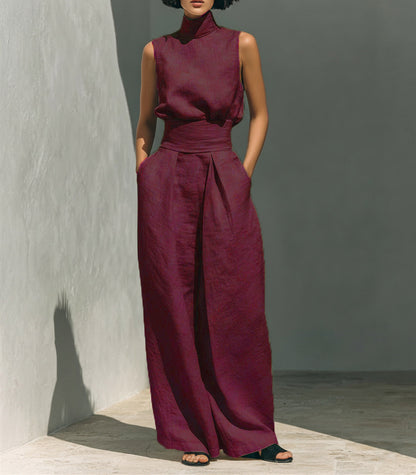 Cotton and linen sleeveless trouser casual suit