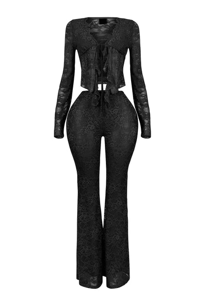 Everly Lace Top & Wide Pants Set — Sheer Lace Two-Piece Outfit