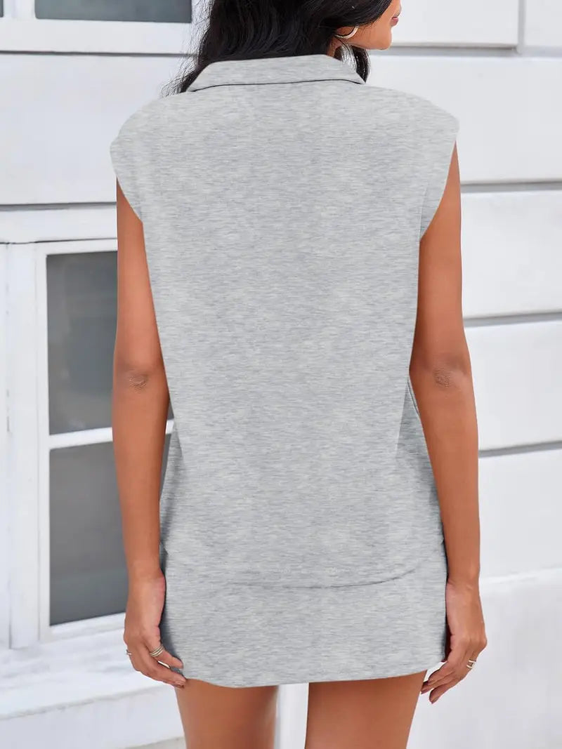 Sleeveless Half Zip Skirt Set for Women - BundleWear