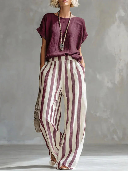 Classic Striped Linen Two-piece Set