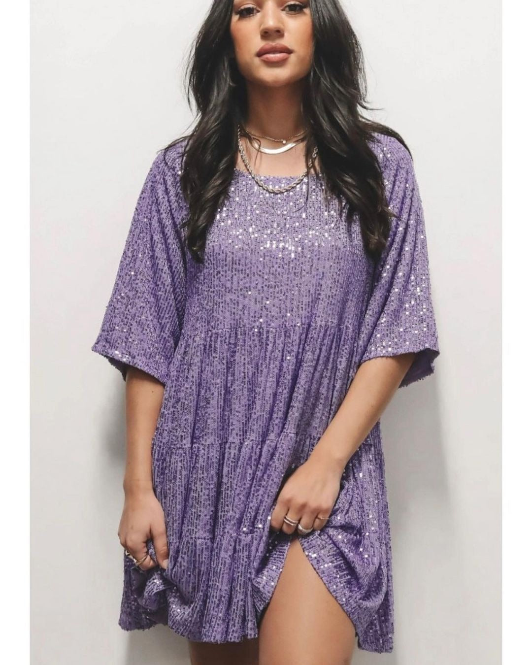 Summer High-end Women's Sequin Round Neck Loose French Dress Fairy Skirt