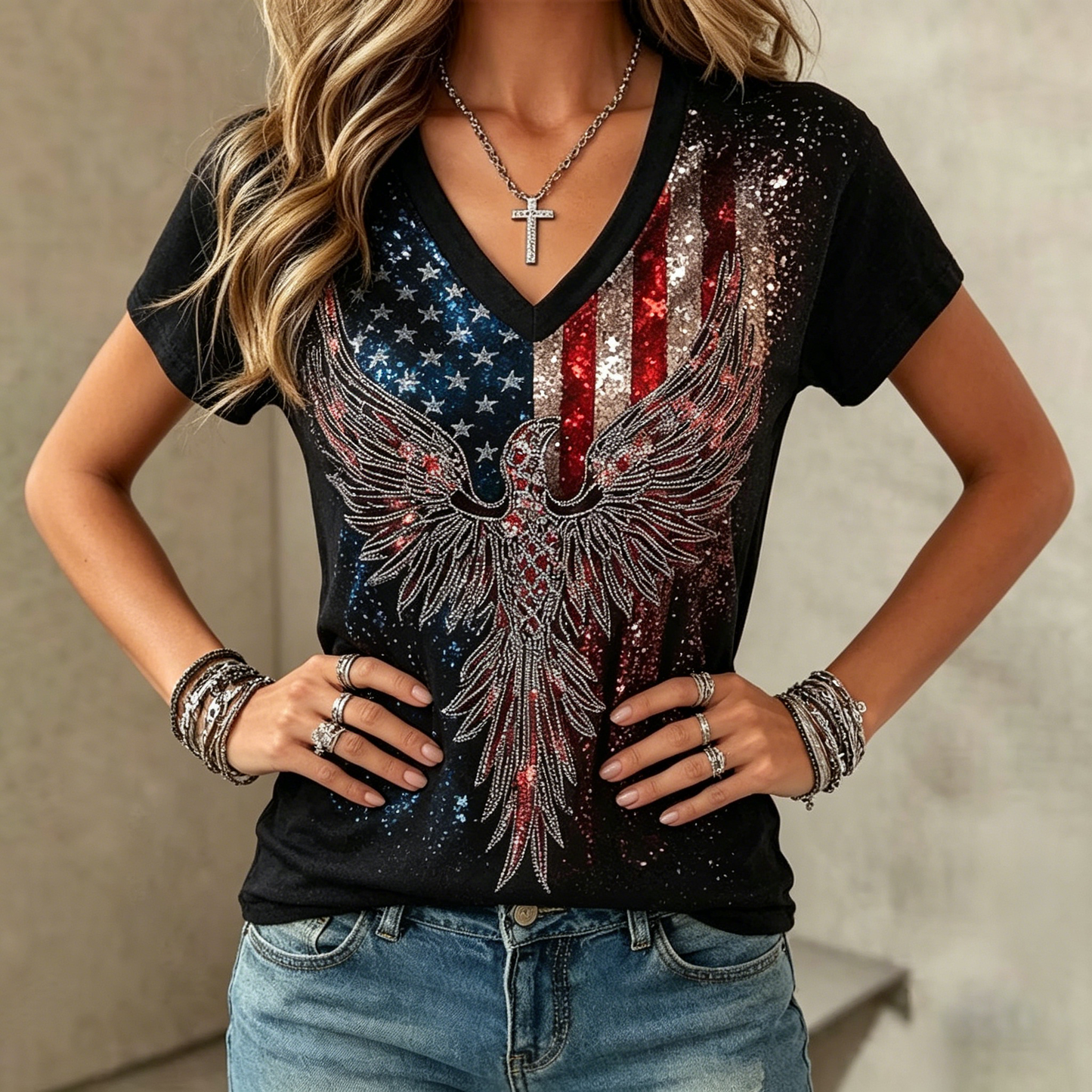 Women's Vintage Faith American Founding 250th Anniversary Short-Sleeved T-Shirt - BundleWear