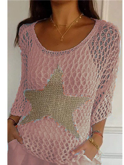 ⌛💥Ladies' Fashion Round Neck Crochet Knit Fishnet Top - MATCHING MASTER