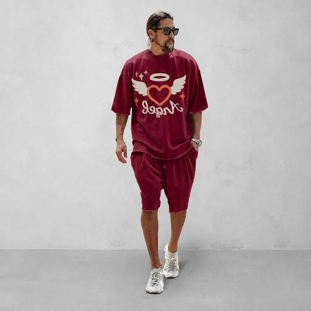 "Angel of Love"Couple 100% Cotton Casual Loose Fit Sports Set - Breathable Moisture-Wicking 2-Piece Tracksuit