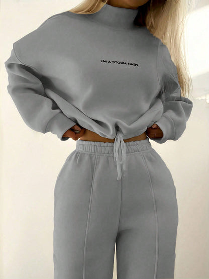 Ladies' Printed Sweatshirt Two-Piece Set