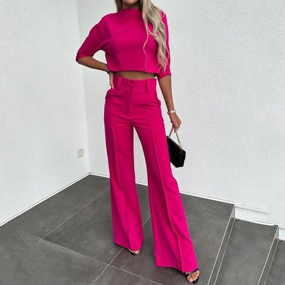 Solid-Color Jacket and High-Waisted Straight-Leg Pants - MATCHING MASTER