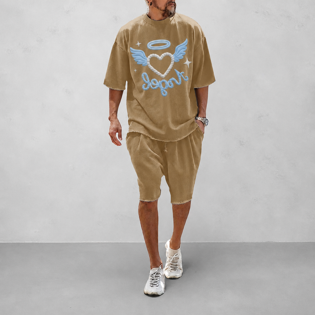 "Angel of Love"Couple 100% Cotton Casual Loose Fit Sports Set - Breathable Moisture-Wicking 2-Piece Tracksuit