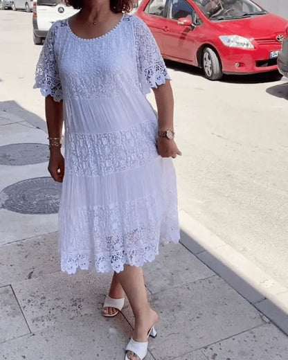 🔥49% OFF🔥 Solid Color Short Sleeve Lace Dress - MATCHING MASTER