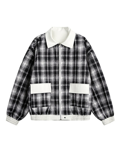 Genuine leather jacket with plaid lining, reversible lapel leather jacket