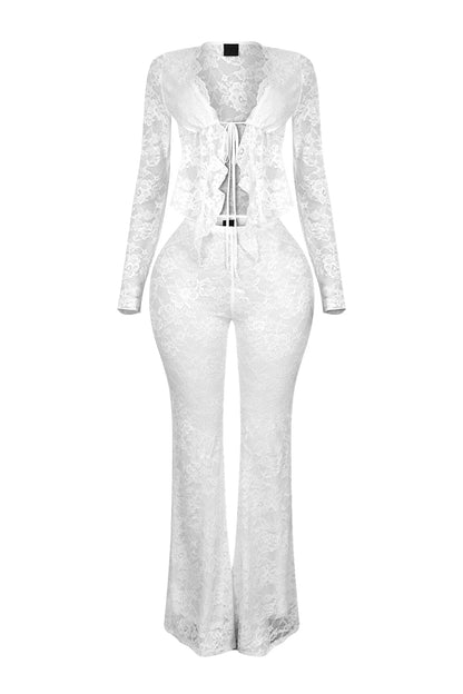 Everly Lace Top & Wide Pants Set — Sheer Lace Two-Piece Outfit