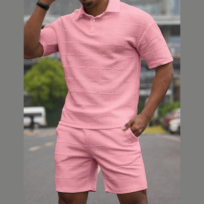 BundleWear™ Chevron-Knit Resort Set | Polo-Collar Shirt & Drawstring Leisure Shorts