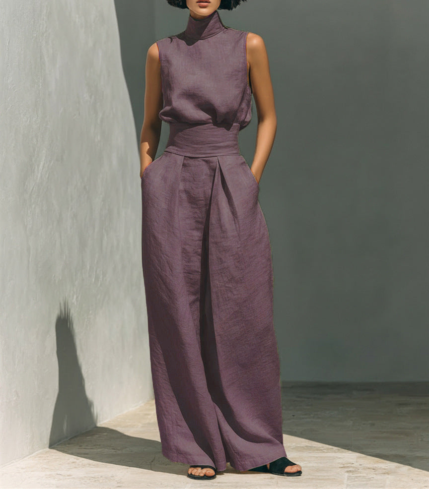 Cotton and linen sleeveless trouser casual suit
