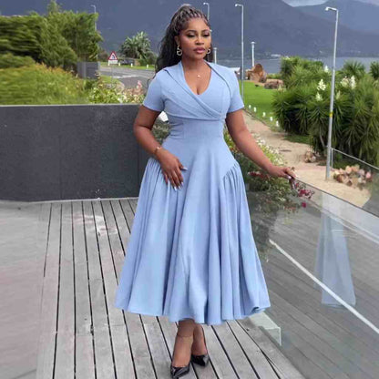 Ladies' V-neck Solid Color Elegant Casual Dress - MATCHING MASTER