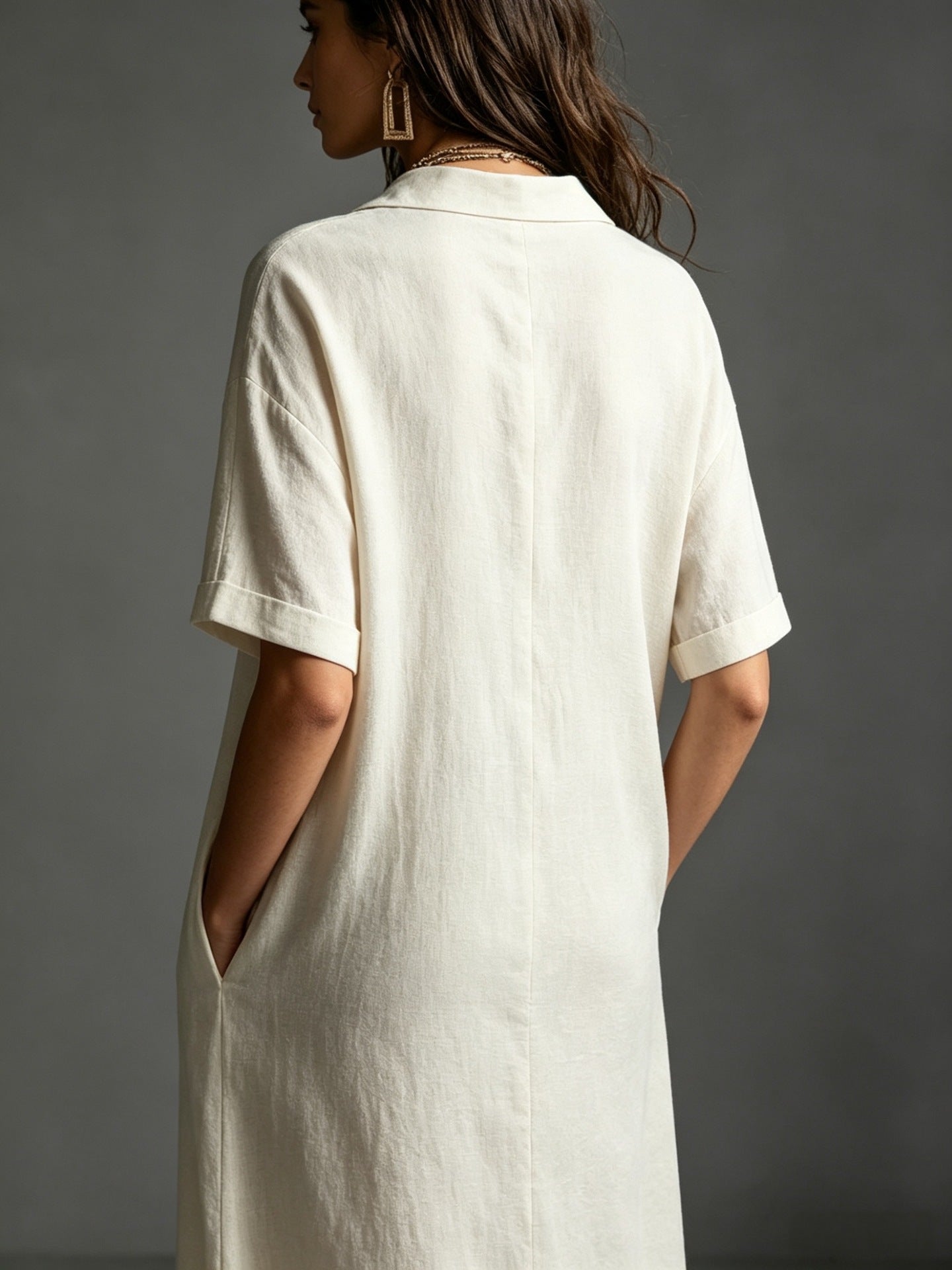 Black Button-Front Bohemian Shirt Maxi Dress - BundleWear