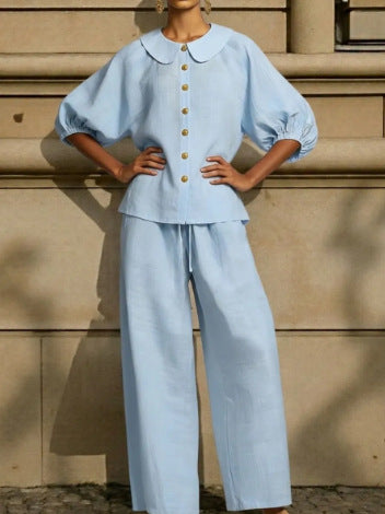 BundleWear™ Breezy Linen Co-ord | Relaxed Short-Sleeve Shirt & Palazzo Trousers Set