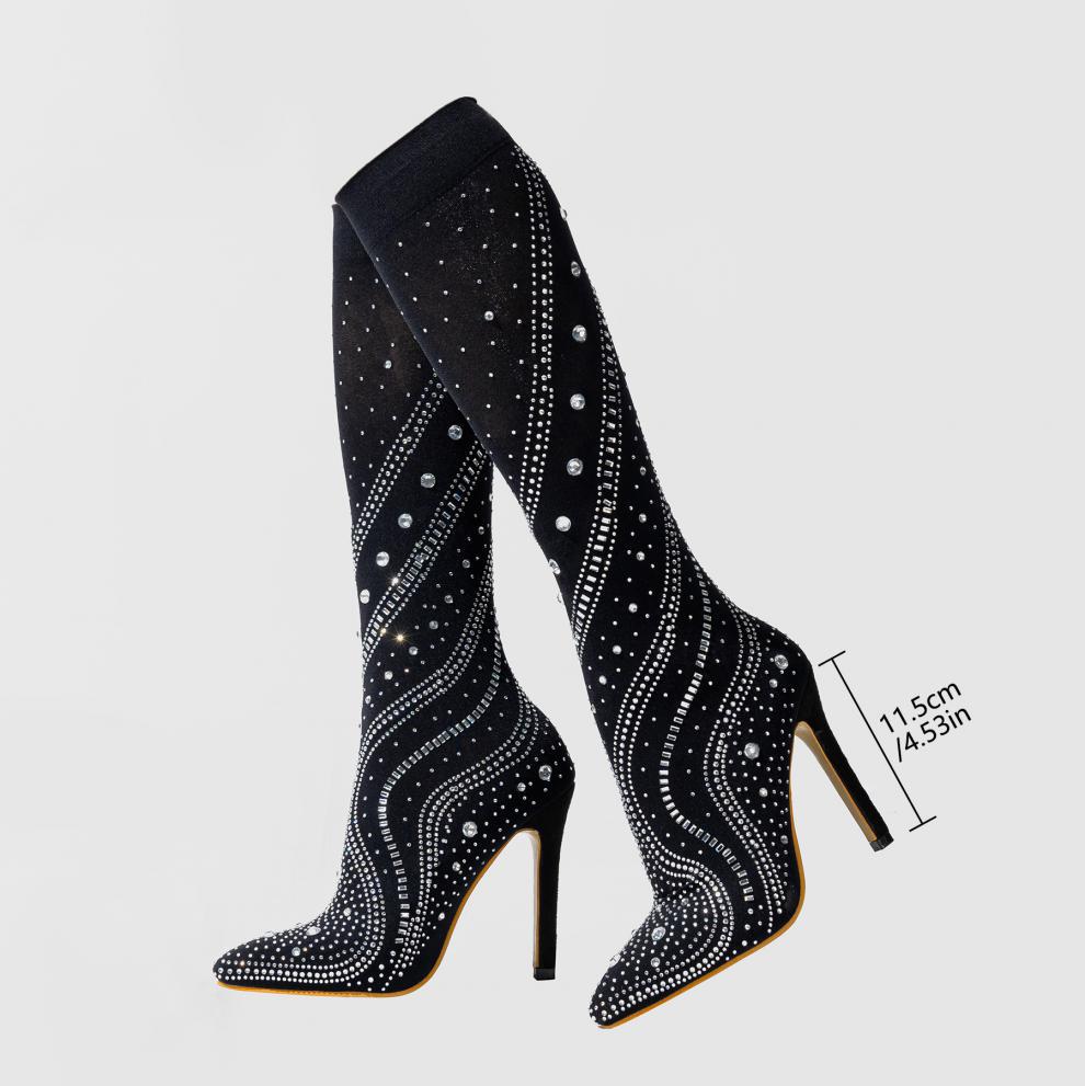 Ladies' elastic socks and rhinestone stiletto shoes