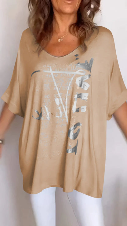 BundleWear Elegant Summer Floral V-Neck Top - Breathable Cotton-Blend Mid-Sleeve Casual Tee (S-5XL)