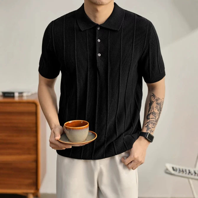 BundleWear™ Silk-Wool Polo | Fine-Ribbed Luxury Knit Short-Sleeve Top