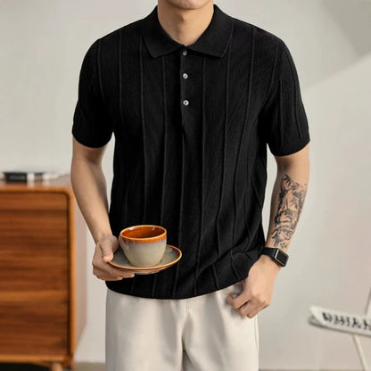 BundleWear™ Silk-Wool Polo | Fine-Ribbed Luxury Knit Short-Sleeve Top