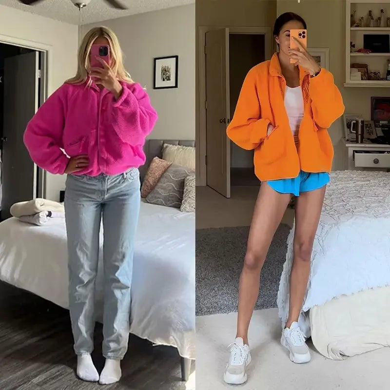 Ladies' Cropped Sherpa Lined Fleece Jacket